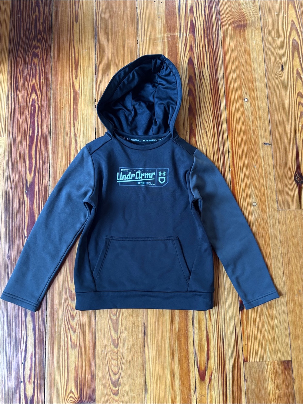 Under Armour Black & Gray Kids' Pullover Hoodie with White Logo Size YSM